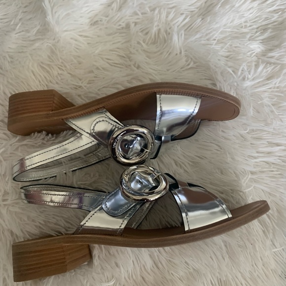 Prada Silver Leather Slingback Block-Heel Sandals - Picture 8 of 10